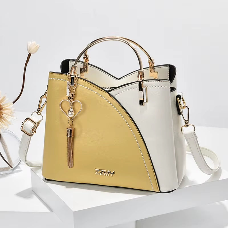 Women Handbag Patchwork Shoulder Messenger Office Work PU Leather Women Bag Ladies Luxury Handbag Vintage Large Shoulder Bag