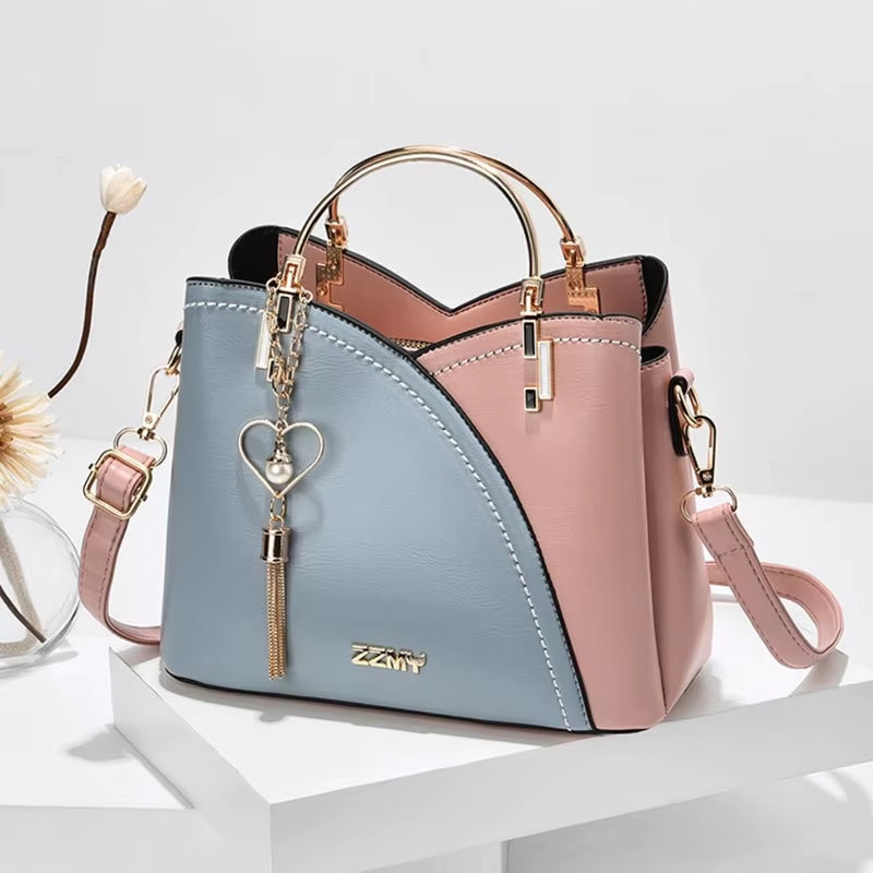 Women Handbag Patchwork Shoulder Messenger Office Work PU Leather Women Bag Ladies Luxury Handbag Vintage Large Shoulder Bag