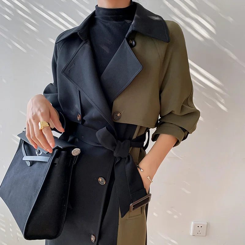 European American Top Quality Autumn Spring Trench Coat Women Long Coat Simple Chic Classic Female Windbreaker FY112